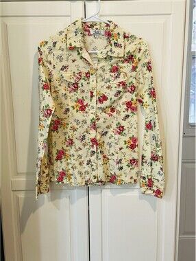 L.e.i  Juniors Yellow Floral Print Americana Shirt Size M